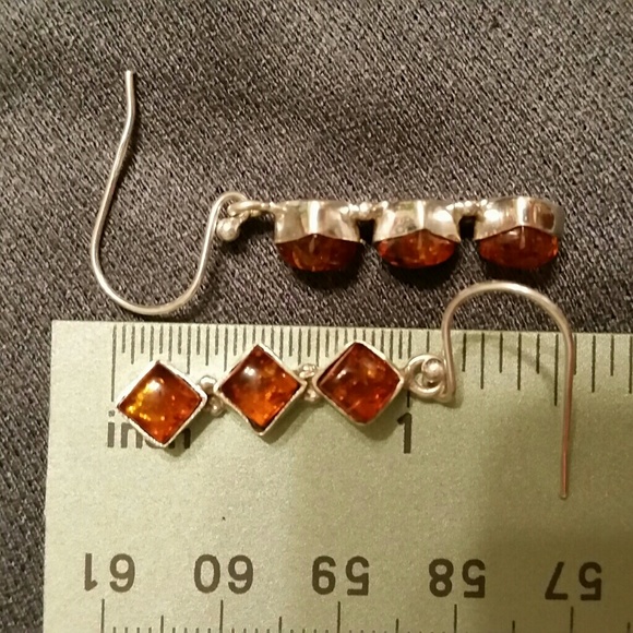925 Silver Amber Trio Hook Earrings - Picture 5 of 6